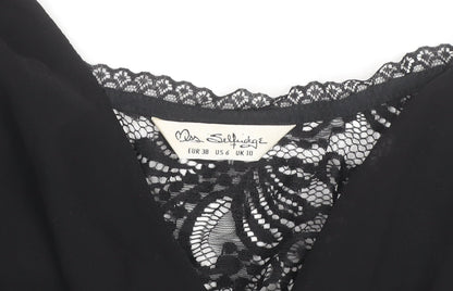 Miss Selfridge Black Lace V-Neck Chiffon Playsuit Women Size 10