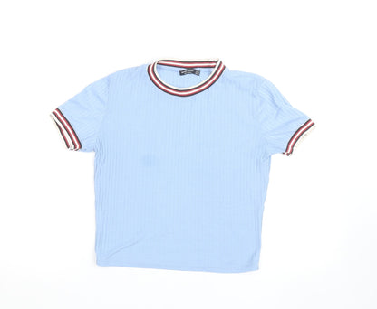 Bershka Women Blue Ringer Short Sleeve T-Shirt Size 12