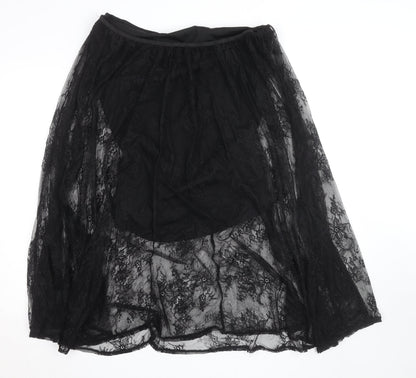 Missguided Women’s Black Lace A-Line Midi Skirt Size M Gothic Party