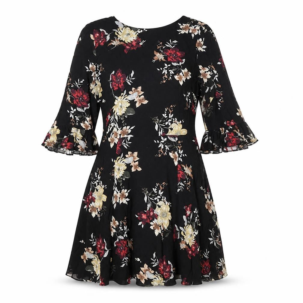 New Look Women's Black Floral Fit & Flare Dress Size 8