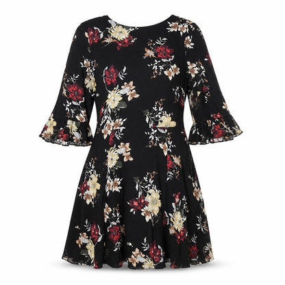 New Look Women's Black Floral Fit & Flare Dress Size 8