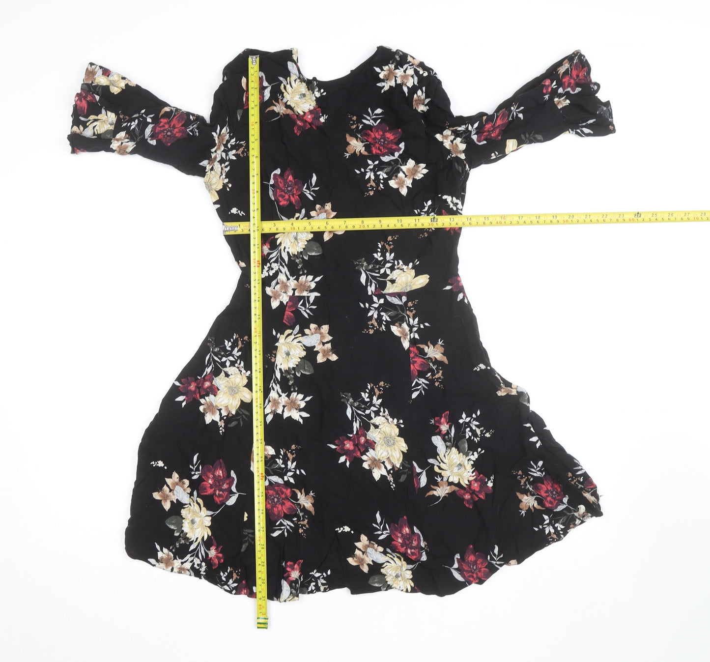 New Look Women's Black Floral Fit & Flare Dress Size 8