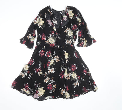 New Look Women's Black Floral Fit & Flare Dress Size 8