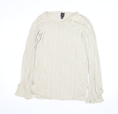 River Island Women's Beige Knit Long Sleeve Scoop Neck Top Size 12