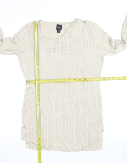 River Island Women's Beige Knit Long Sleeve Scoop Neck Top Size 12