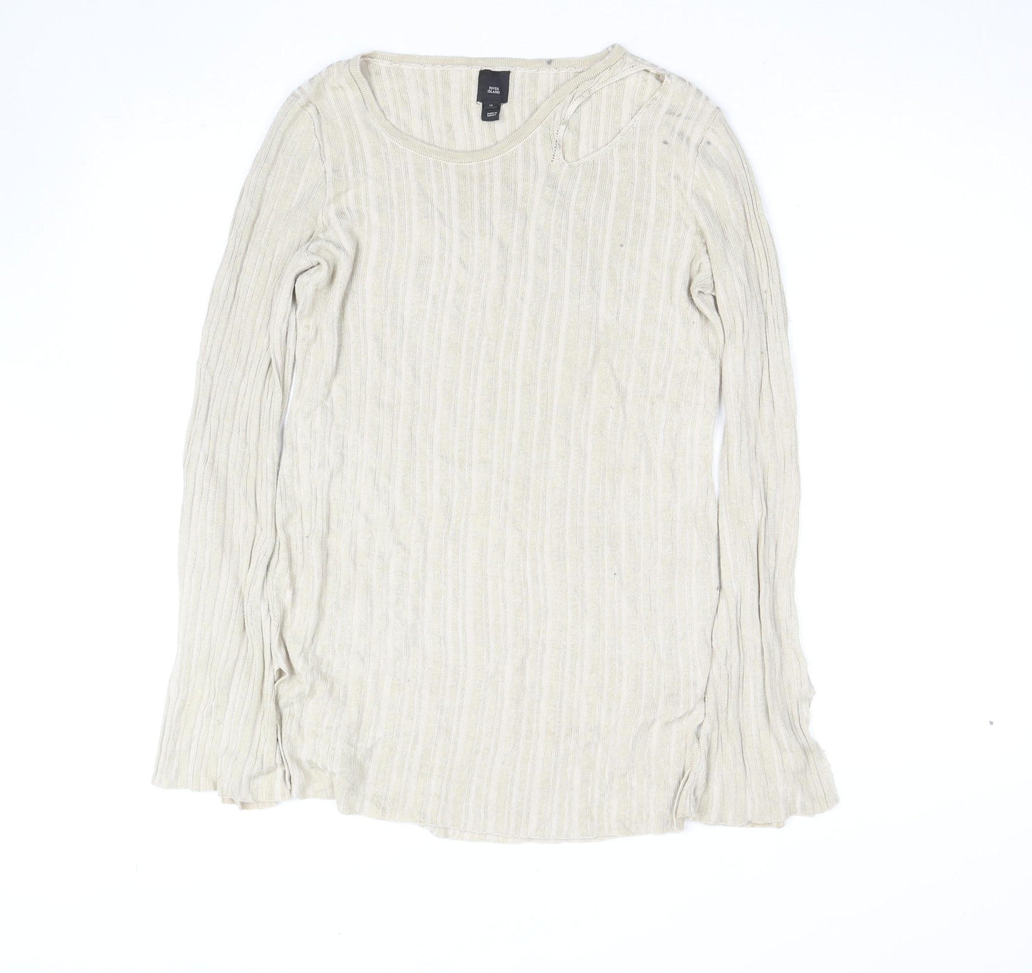 River Island Women's Beige Knit Long Sleeve Scoop Neck Top Size 12