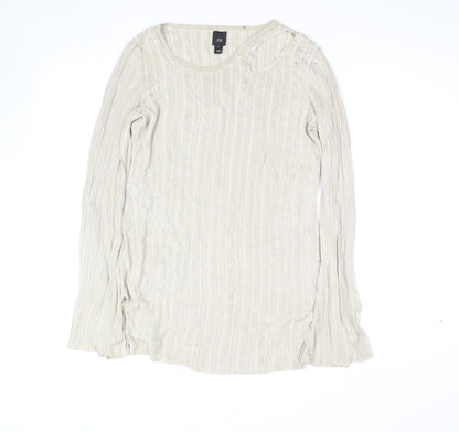 River Island Women's Beige Knit Long Sleeve Scoop Neck Top Size 12