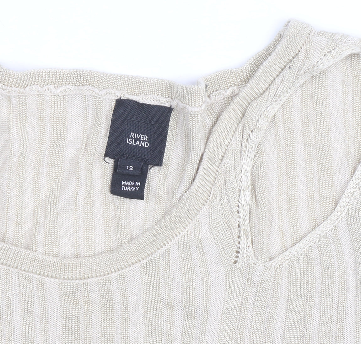 River Island Women's Beige Knit Long Sleeve Scoop Neck Top Size 12