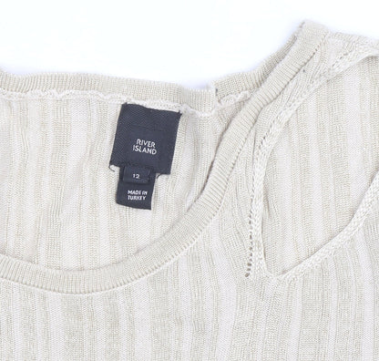 River Island Women's Beige Knit Long Sleeve Scoop Neck Top Size 12