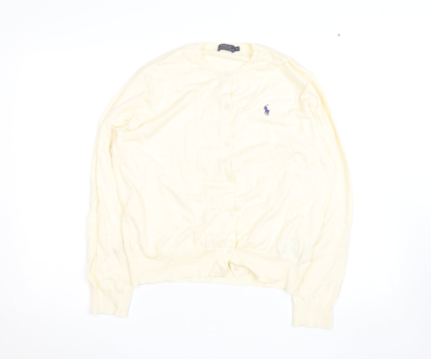 Ralph Lauren Women Ivory Cotton Knit Cardigan XL Classic Style