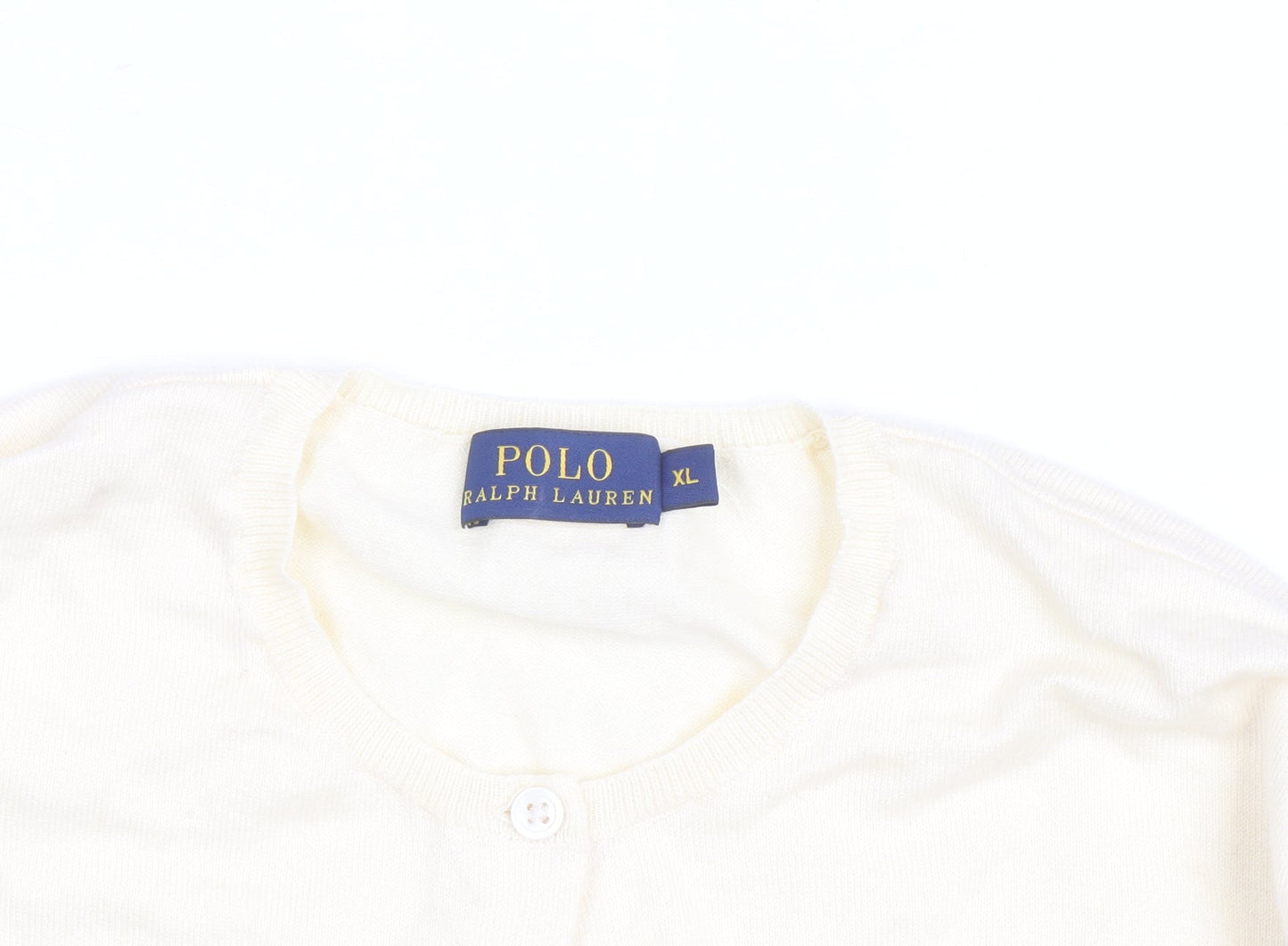 Ralph Lauren Women Ivory Cotton Knit Cardigan XL Classic Style
