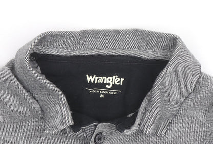 Wrangler Men's Grey Long Sleeve Cotton Button-Up Polo Shirt M
