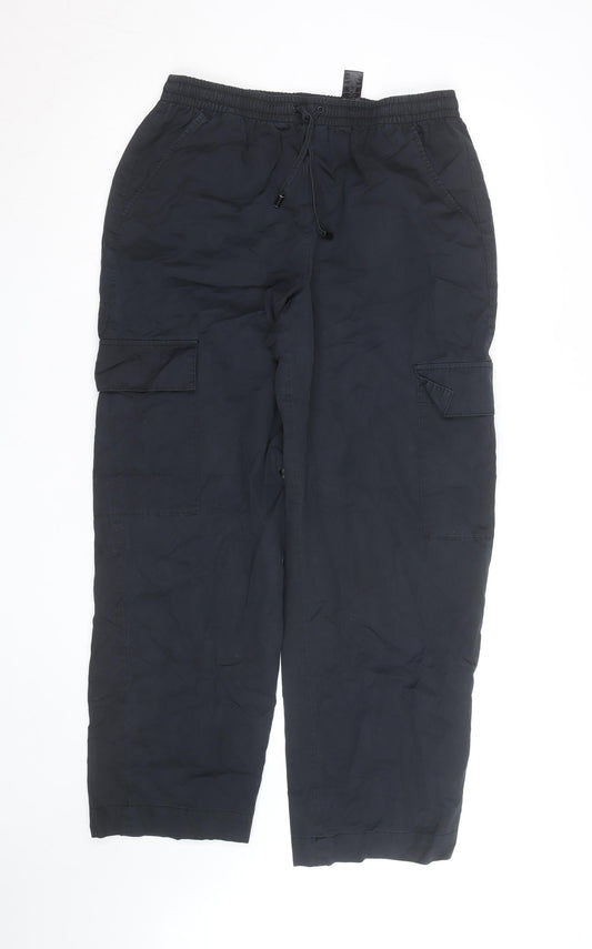Next Men's Black Cargo Trousers Size M Elastic Waist Cotton