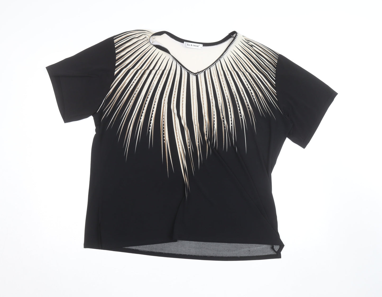 Eli & Irene Women's Black Beaded V-Neck Short Sleeve T-Shirt 2XL