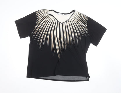 Eli & Irene Women's Black Beaded V-Neck Short Sleeve T-Shirt 2XL