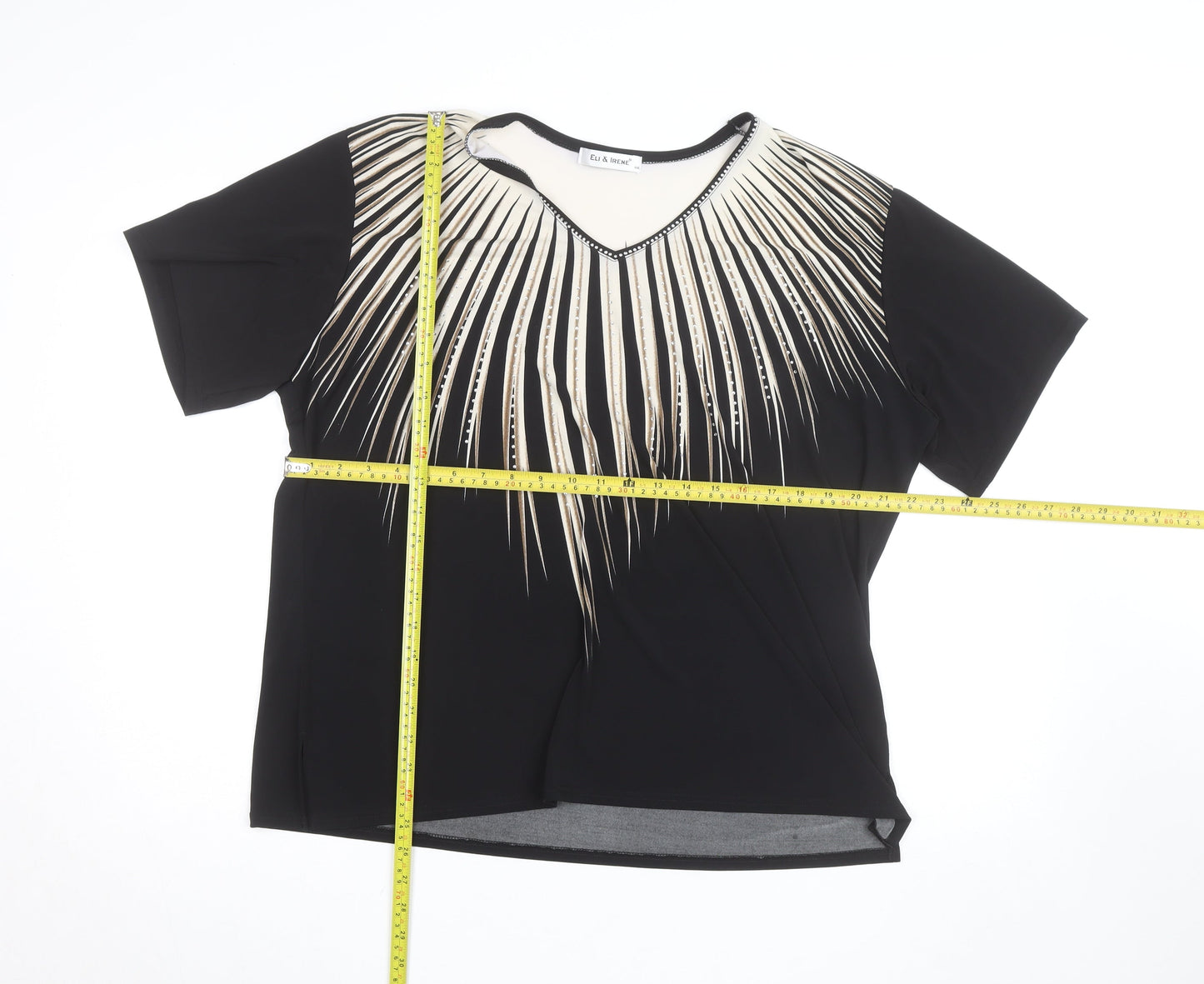 Eli & Irene Women's Black Beaded V-Neck Short Sleeve T-Shirt 2XL
