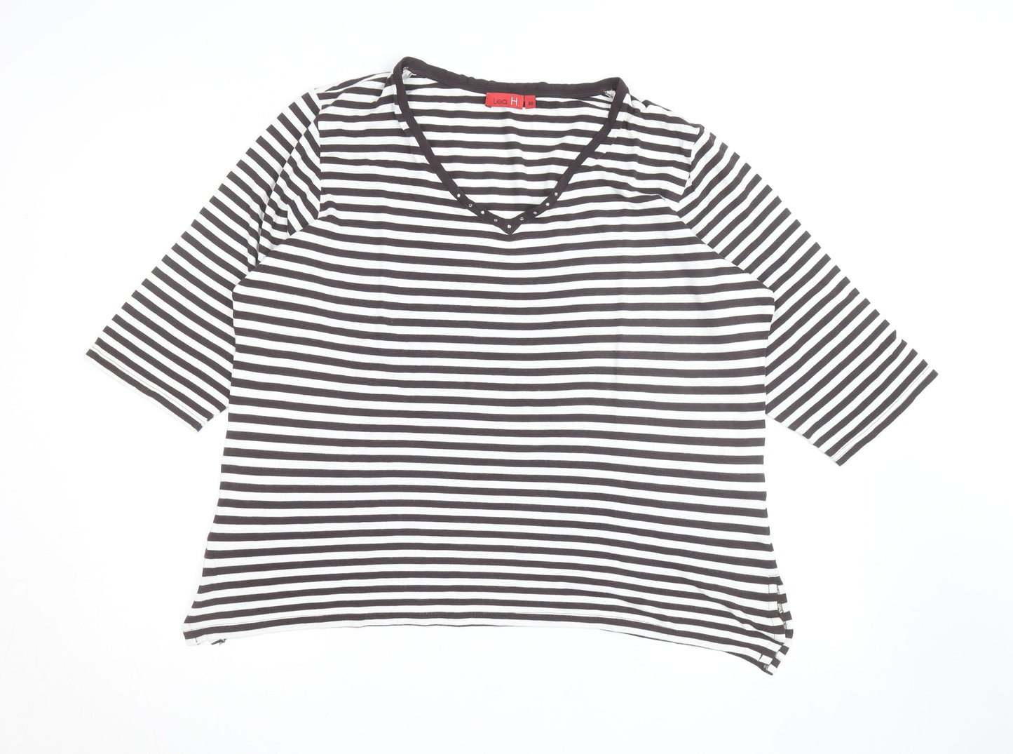Lea H. Women's Black White Striped V-Neck 3/4 Sleeve Jersey Top Size 20