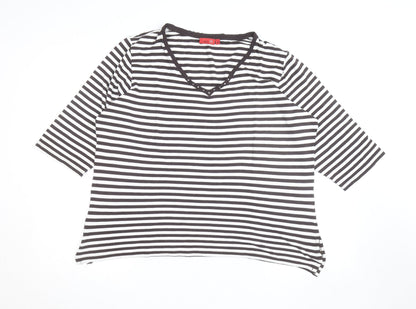 Lea H. Women's Black White Striped V-Neck 3/4 Sleeve Jersey Top Size 20