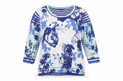 Marks & Spencer Per Una Women's Blue Floral Striped Jumper Size 16