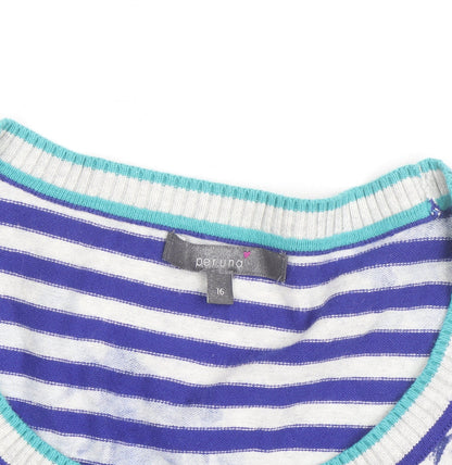 Marks and Spencer Per Una Women's Blue Floral Striped Jumper Size 16