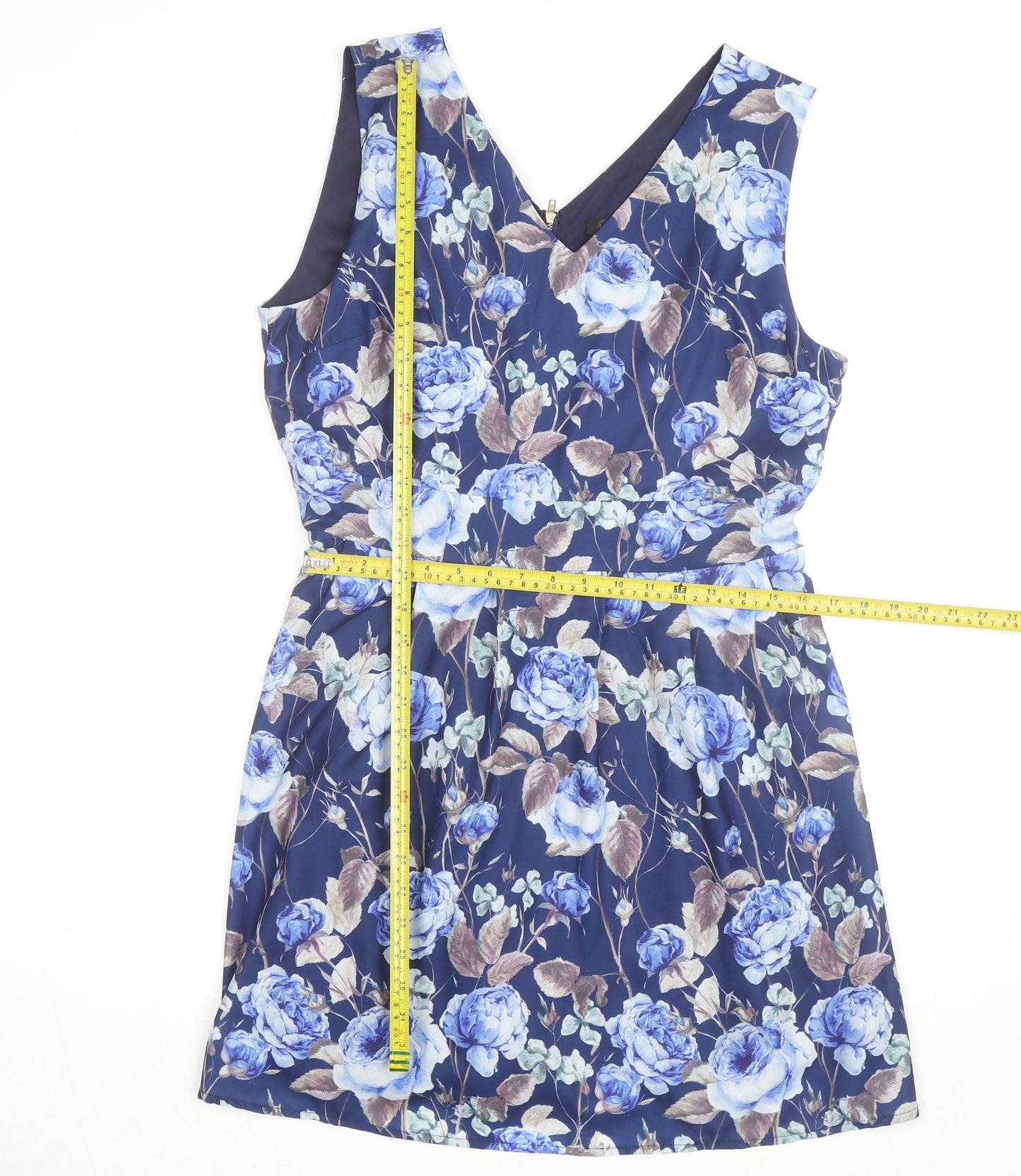 Tenki Women's Blue Floral Fit & Flare Sleeveless Dress Size 16