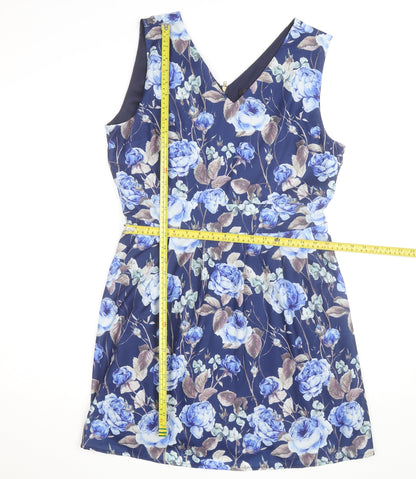 Tenki Women's Blue Floral Fit & Flare Sleeveless Dress Size 16