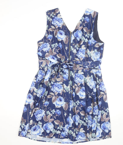 Tenki Women's Blue Floral Fit & Flare Sleeveless Dress Size 16