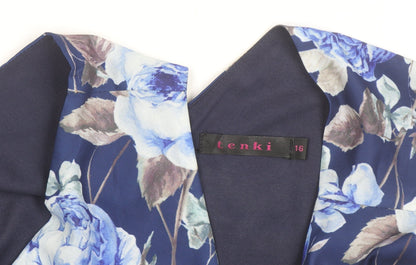 Tenki Women's Blue Floral Fit & Flare Sleeveless Dress Size 16