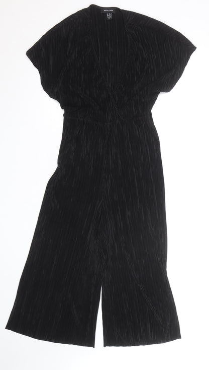New Look Womens Black Size 10 Pleated Wide-Leg Jumpsuit