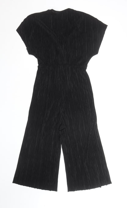 New Look Womens Black Size 10 Pleated Wide-Leg Jumpsuit