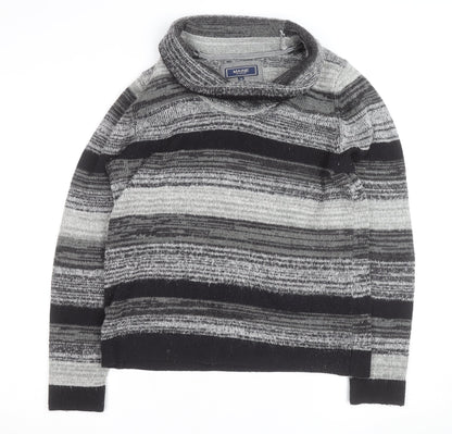 Maine New England Men's Grey Striped Roll Neck Jumper L