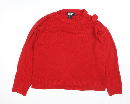 DKNY Womens Red Wool Blend Crew Neck Long Sleeve Jumper M