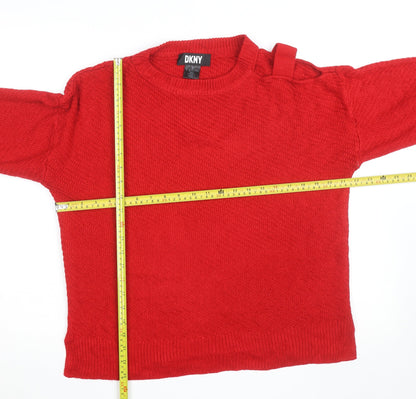 DKNY Womens Red Wool Blend Crew Neck Long Sleeve Jumper M