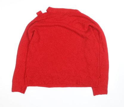 DKNY Womens Red Wool Blend Crew Neck Long Sleeve Jumper M
