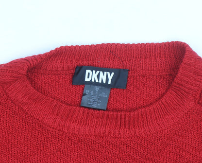 DKNY Womens Red Wool Blend Crew Neck Long Sleeve Jumper M