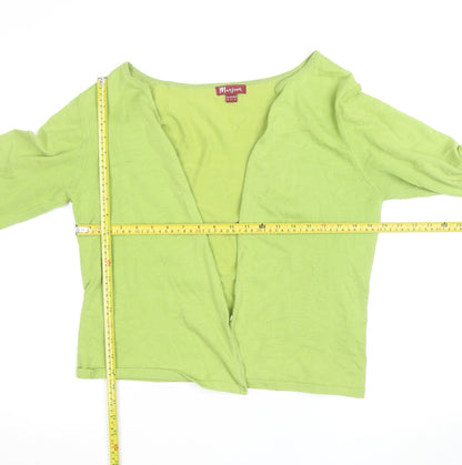 Monsoon Women Green Cotton V-Neck 3/4 Sleeve Cardigan Size 16