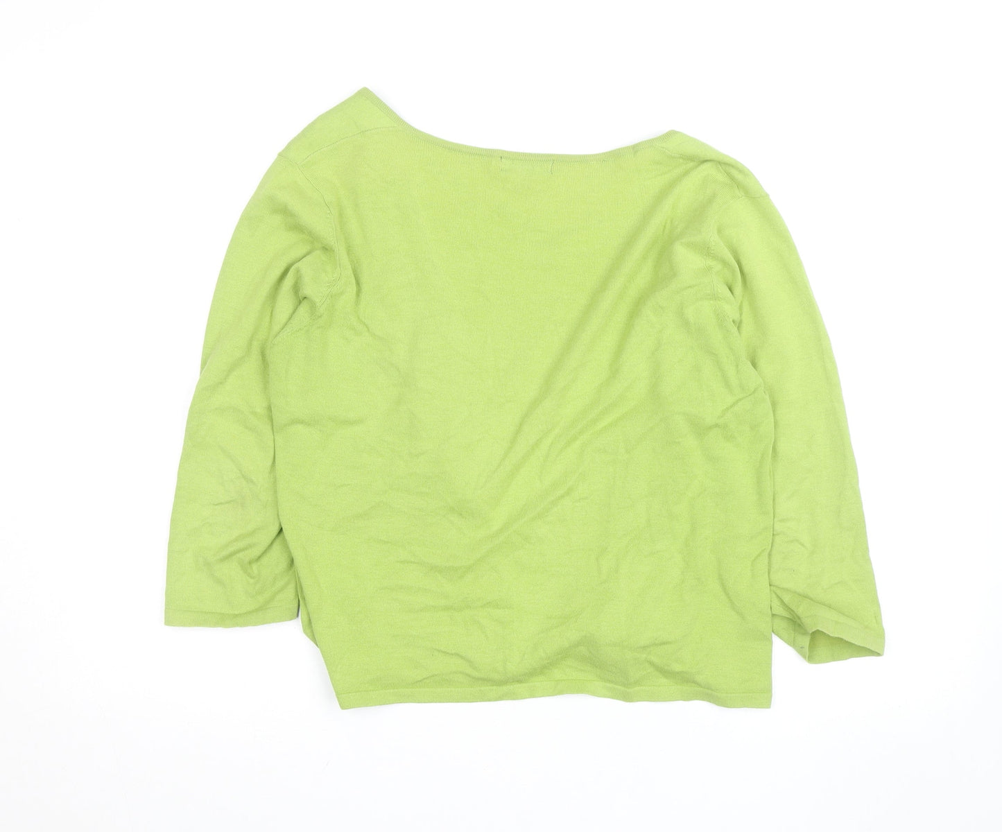 Monsoon Women Green Cotton V-Neck 3/4 Sleeve Cardigan Size 16