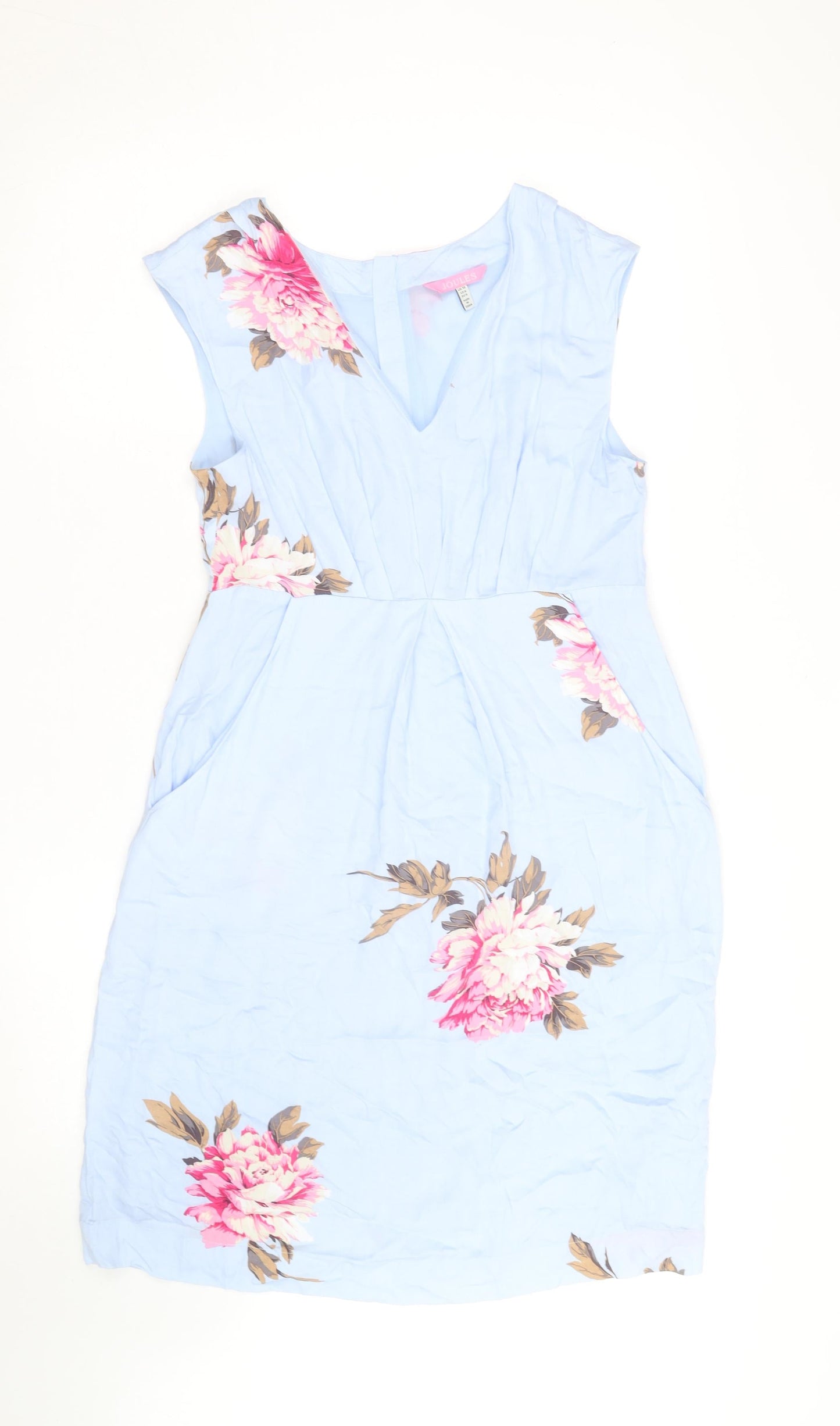 Joules Women Blue Floral Cotton Sleeveless Knee Length Shift Dress Size 10