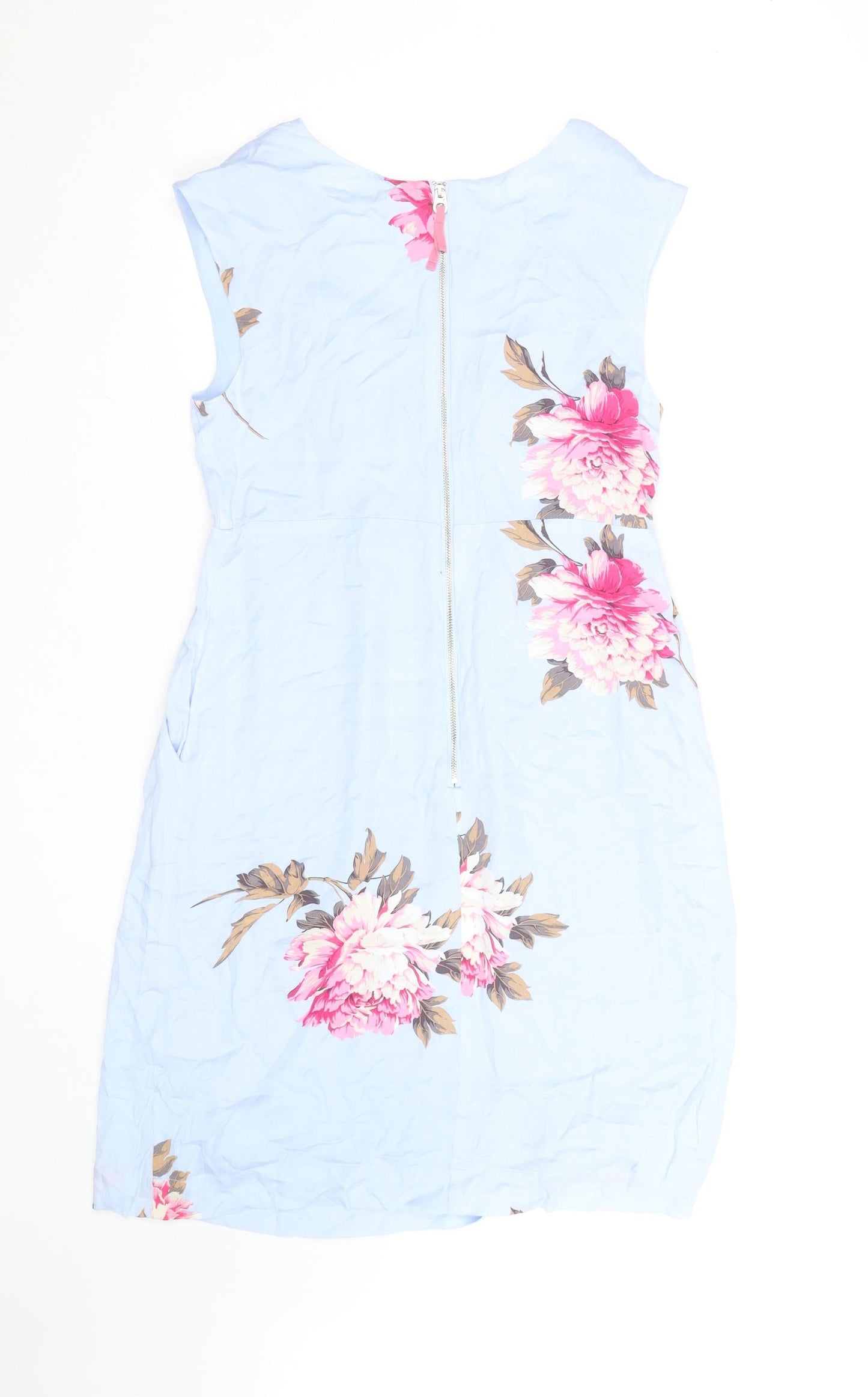 Joules Women Blue Floral Cotton Sleeveless Knee Length Shift Dress Size 10