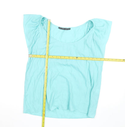 Zara Basic Women Blue XL Scoop Neck Viscose Blouse