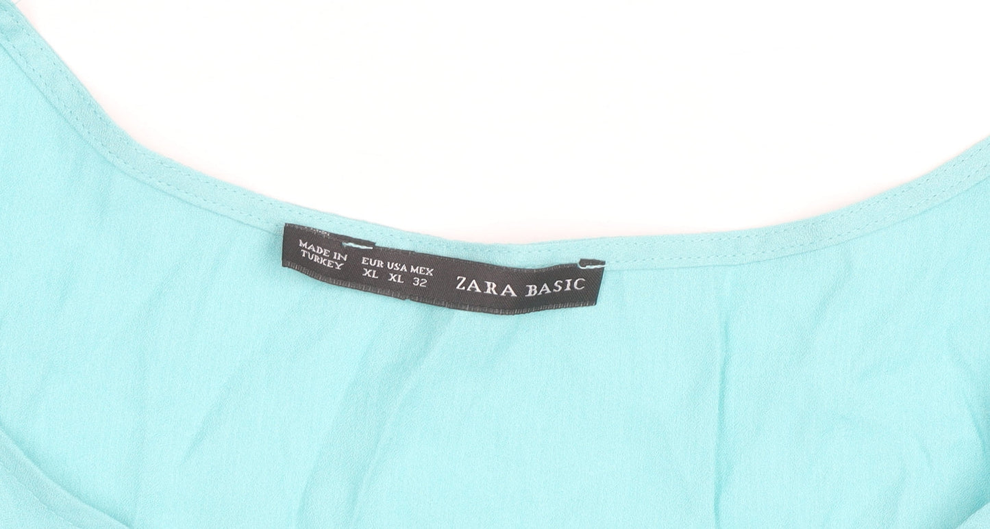 Zara Basic Women Blue XL Scoop Neck Viscose Blouse