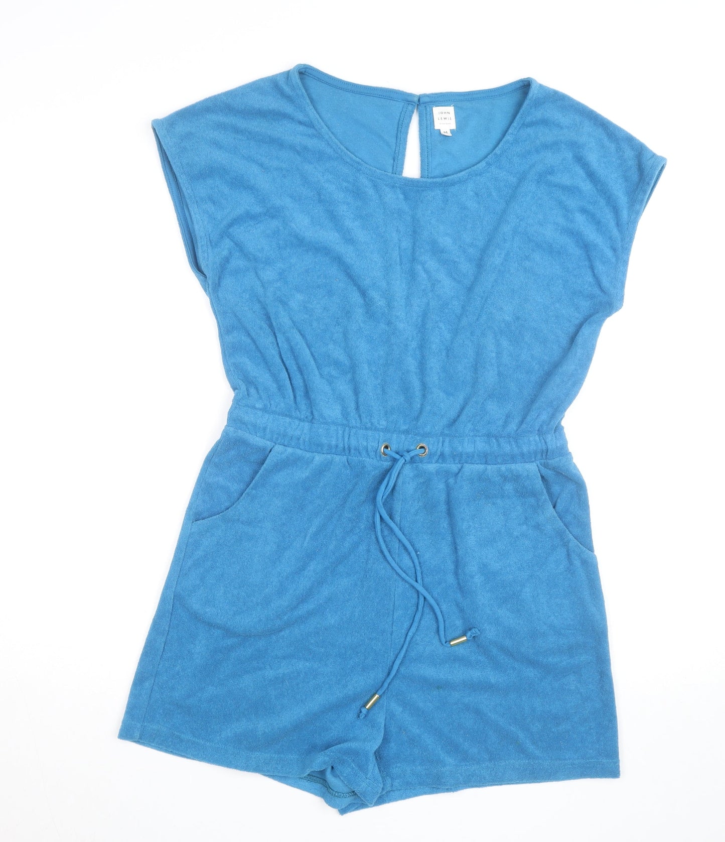 John Lewis Women Blue Terry Playsuit M Round Neck Drawstring Waist