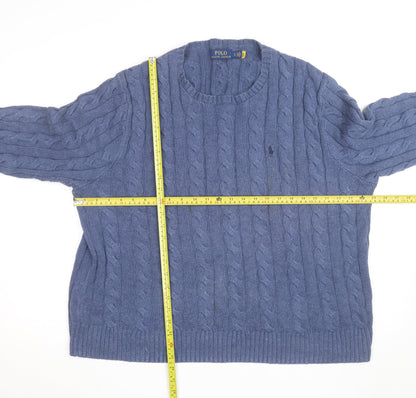 Polo Ralph Lauren Men's Blue Cable-Knit Wool Jumper Size L