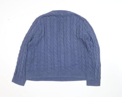 Polo Ralph Lauren Men's Blue Cable-Knit Wool Jumper Size L