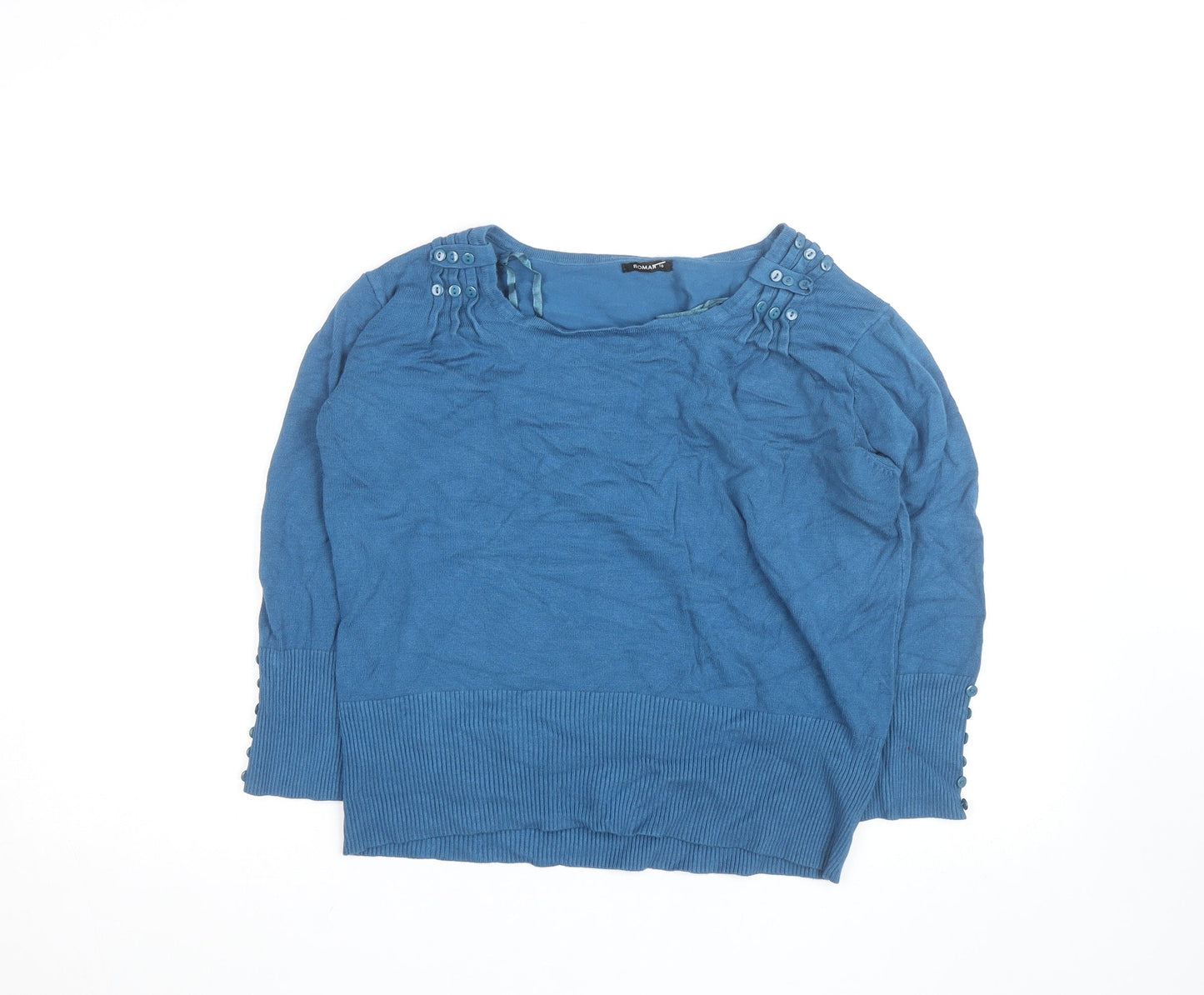 Roman Women's Blue Size 16 Boat Neck Button Detail Jumper