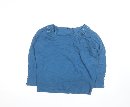 Roman Women's Blue Size 16 Boat Neck Button Detail Jumper