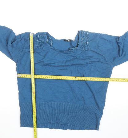 Roman Women's Blue Size 16 Boat Neck Button Detail Jumper