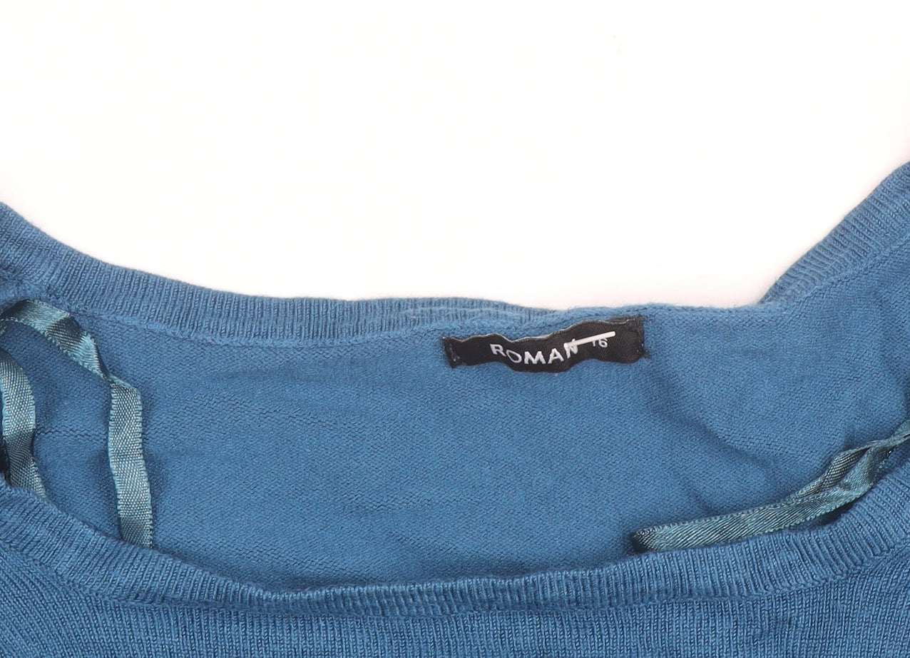 Roman Women's Blue Size 16 Boat Neck Button Detail Jumper