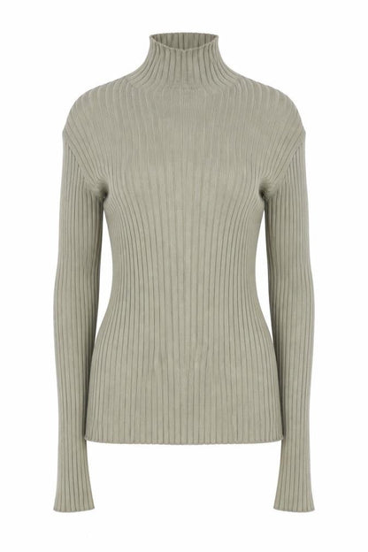 Zara Women Green Ribbed Mock Neck Long Sleeve Knit Top Size S