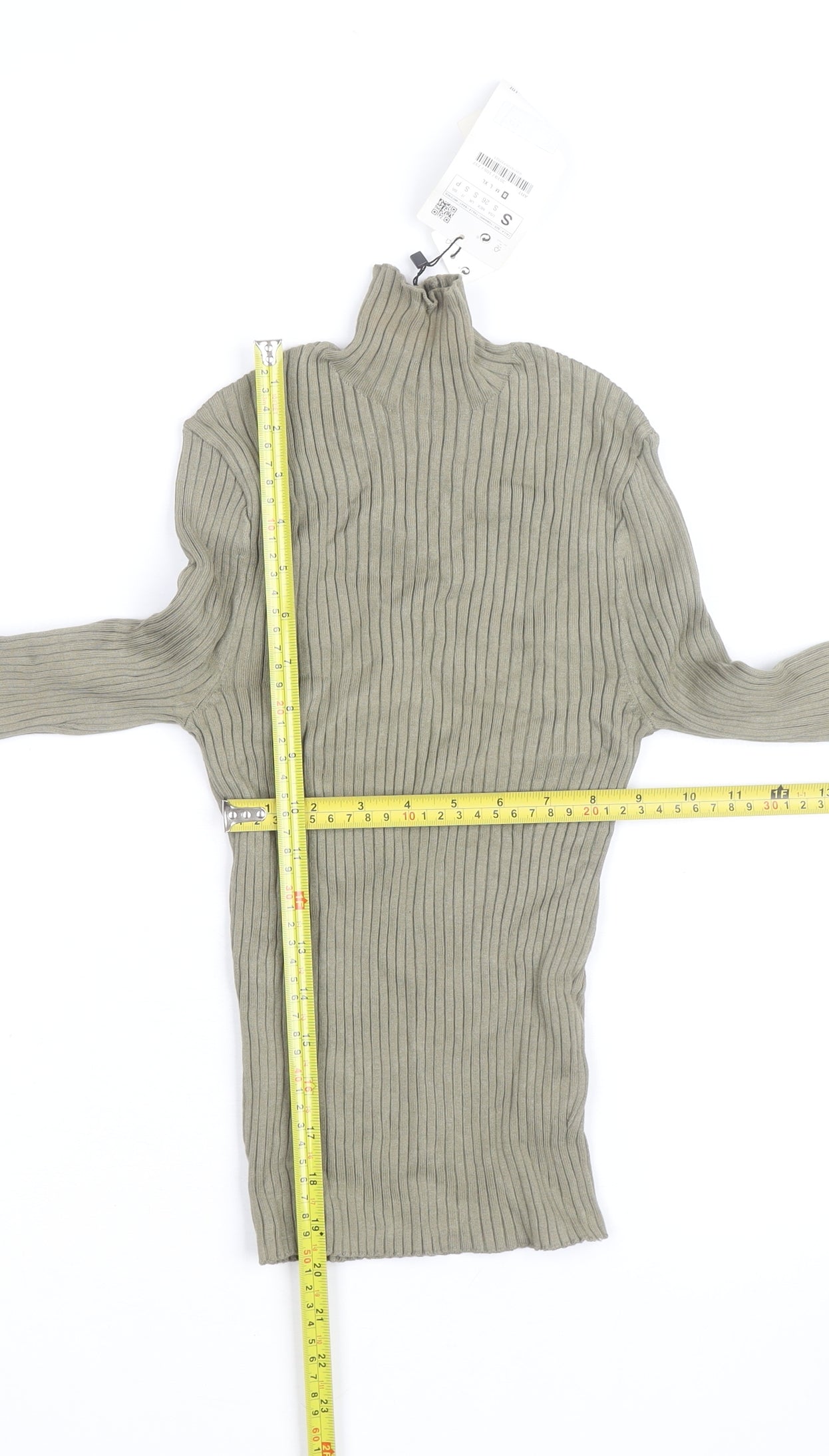 Zara Women Green Ribbed Mock Neck Long Sleeve Knit Top Size S